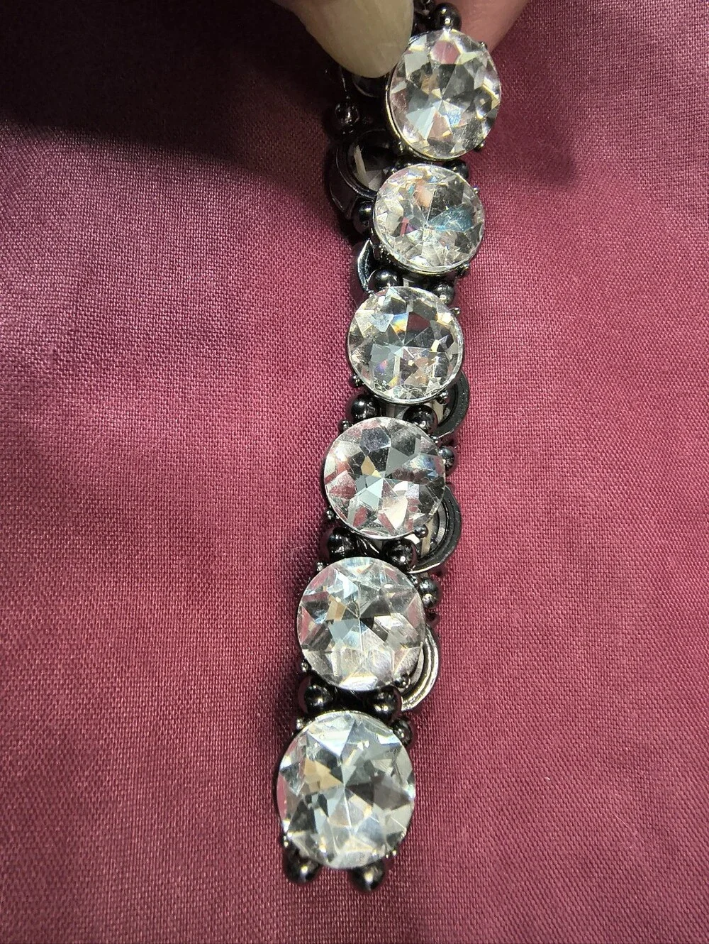 Statement Clear Glass Rhinestone Stretch Bracelet Gunmetal Sparkle